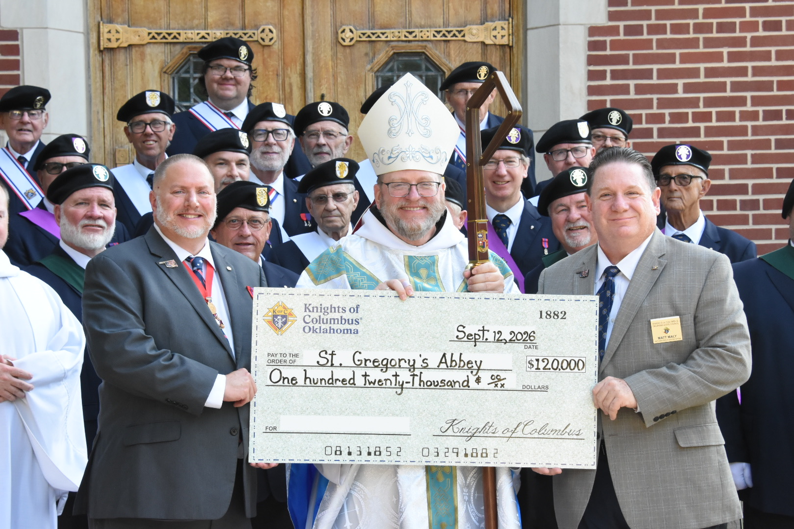 Knights of Columbus Present Grant to St. Gregory's Abbey